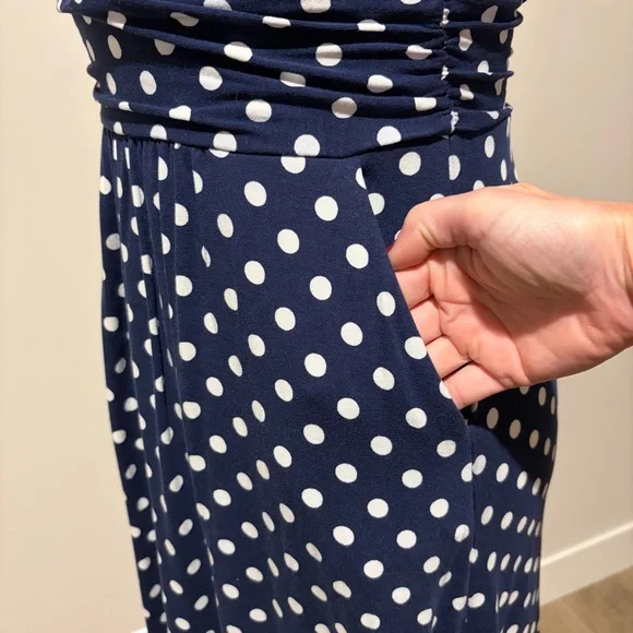 Boden Amelie Jersey Blue and White Polka Dot Dress - Picture 9 of 9